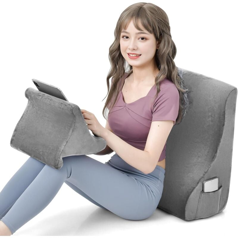 foto del prodotto costway set di cuscini da lettura lavabile, cuscino a cuneo ergonomico con cuscino porta tablet schiuma ad alta resilienza tasche laterali e
