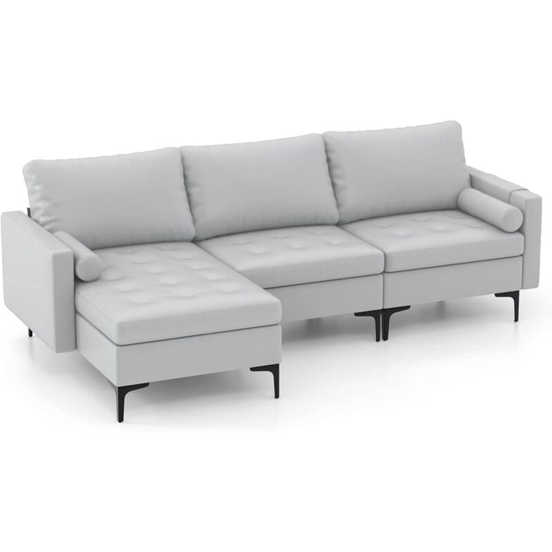 foto del prodotto costway set di divano convertibile, divano angolare moderno con porte usb e gambe in metallo, divani combinati per soggiorno camera da letto e
