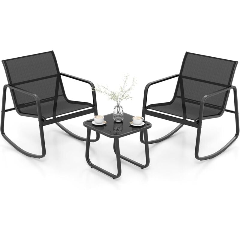 foto del prodotto costway set di mobili a dondolo 3 pezzi, tavolino e 2 sedie a dondolo in textilene per giardino, per esterni e interni, cortile, veranda, giardino