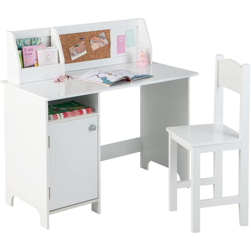 foto del prodotto costway set di scrivania e sedia per bambini, scrivania per bambini con cassetto, armadietti e scaffale, bianco, 90 x 45 x 86 cm