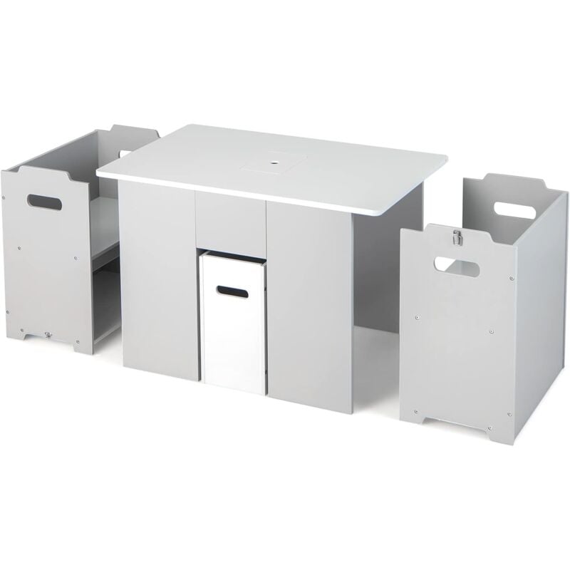 foto del prodotto costway set di tavolo e sedie per bambini 4 in 1, tavolo di attivit per bambini con 2 sedie impilabili coperchio rimovibile e contenitore, grigio 