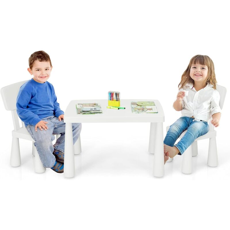 foto del prodotto costway set di tavolo e sedie per bambini, multifunzione, tavolo e 2 sedie da gioco, 76,5 x 54,5 x 49,5 cm bianco 