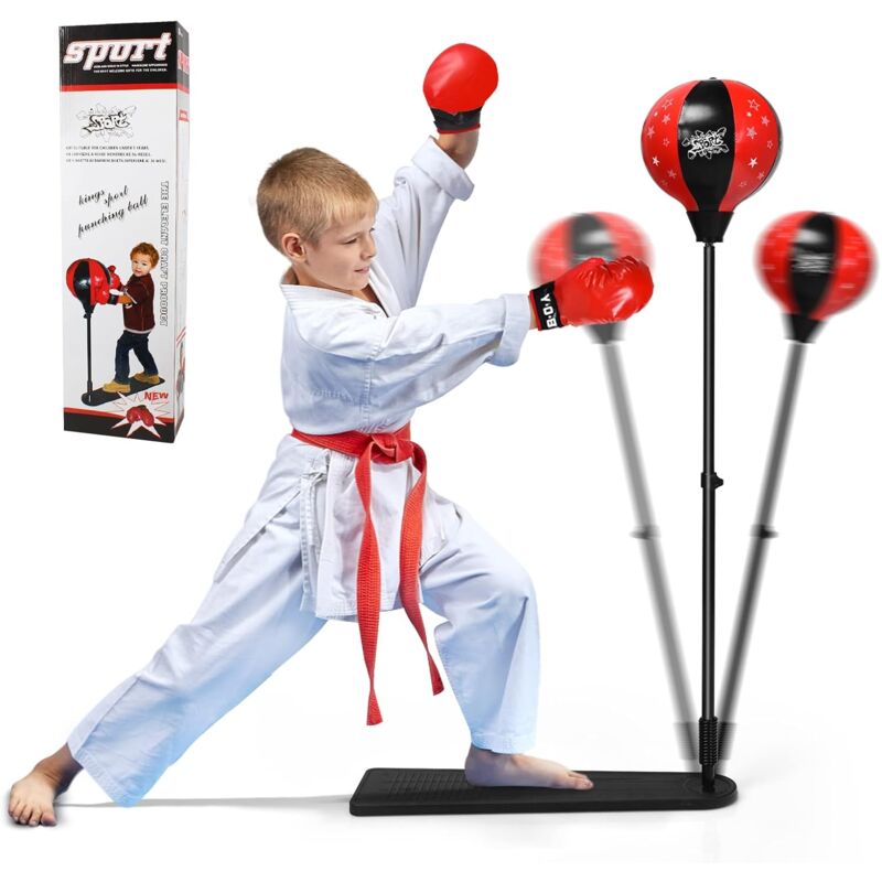 foto del prodotto costway set palla da boxe punching ball, palla veloce con guanti e pompa manuale, palla di velocit altezza regolabile, nero rosso