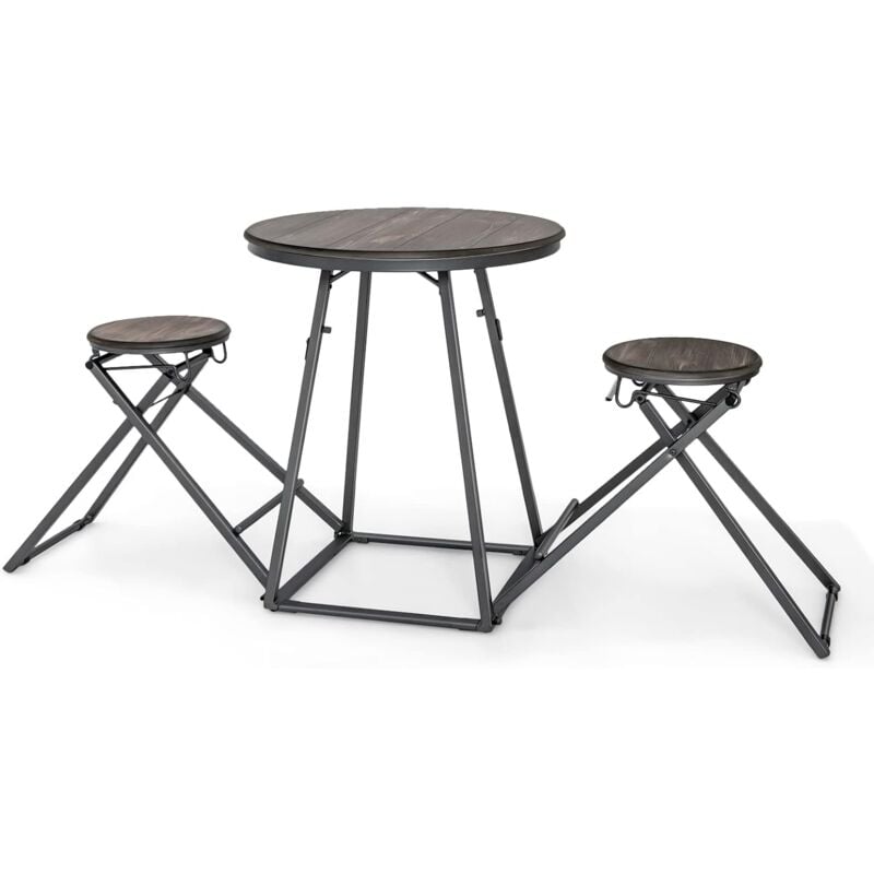 foto del prodotto costway set tavolo da pranzo 3 pezzi, tavolo rotondo e 2 sgabelli pieghevoli in metallo, set di mobile per 2 persone per piccoli spazi,