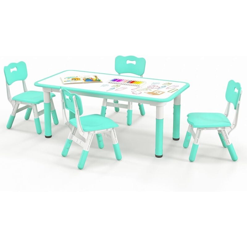 foto del prodotto costway set tavolo e 4 seide per bambini, scrivania regolabile in altezza con piano graffiti, gambe antiscivolo, mobile multifuzione con 4 posti