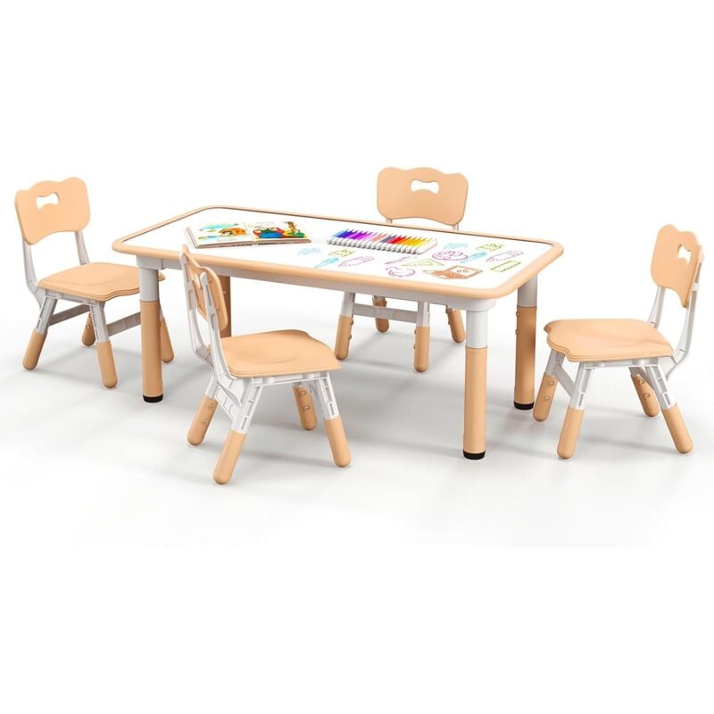 immagine 0 del prodotto costway set tavolo e 4 seide per bambini, scrivania regolabile in altezza con piano graffiti, gambe antiscivolo, mobile multifuzione con 4 posti