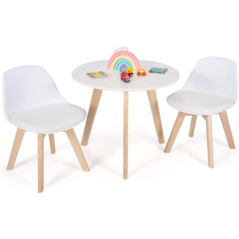 foto del prodotto costway set tavolo e sedie bambini 3 pezzi, tavolino rotondo per bambini con 2 sedie imbottite, mobili cameretta per bambini da 3 a 8 anni