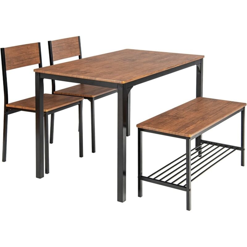 foto del prodotto costway set tavolo e sedie da cucina 4 pezzi, tavolo da pranzo con 2 sedie e 1 panca, set mobili da cucina salvaspazio con 4 posti, per cucina,