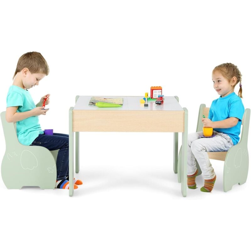 foto del prodotto costway set tavolo e sedie per bambini, set di tavolo da attivit per bambini con 2 sedie, lavagna rimovibile e deposito, per giocare, disegnare e