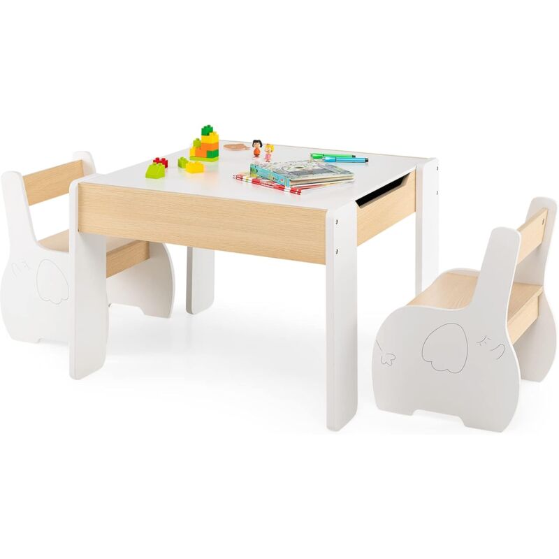 foto del prodotto costway set tavolo e sedie per bambini, set di tavolo da attivit per bambini con 2 sedie, lavagna rimovibile e deposito, per giocare, disegnare e