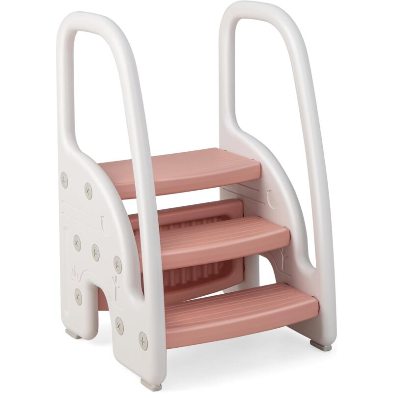 foto del prodotto costway sgabello a 3 gradini per bambini, sgabello scaletta per bambini con corrimani di sicurezza e gradini antiscivolo, capacit di carico 75kg,