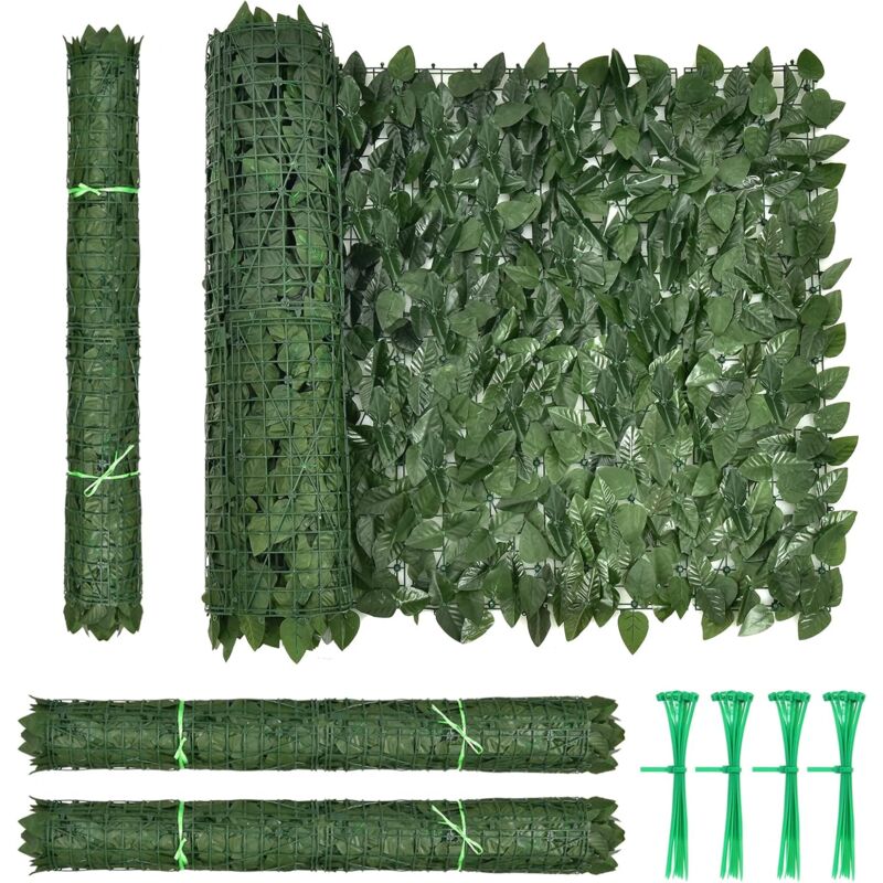 foto del prodotto costway siepe artificiale 300 x 100 cm, con 24 piccoli pannelli, 1728 foglie di faggio, chiusura con fascette, facile da montare, pannello per