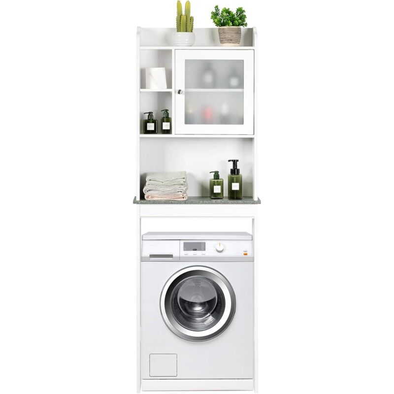 foto del prodotto costway sopralavatrice mobile per lavatrice bianco con 2 ante, mobiletto bagno coprilavatrice copri asciugatrice wc