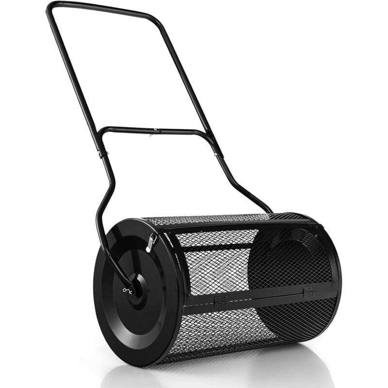 foto del prodotto costway spandiconcime da 60,5 cm, rullo da giardino con impugnatura pratica chiusure laterali e rete in metallo per concimazione e semina, rullo