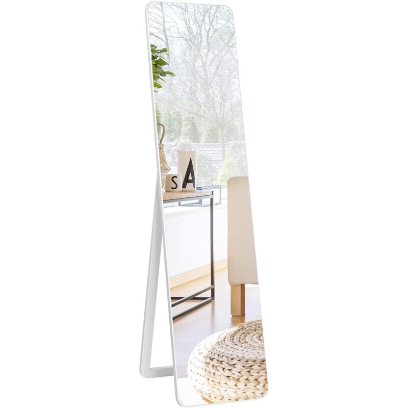foto del prodotto costway specchiera da terra autoportante a figura intera, specchio rettangolare, bianco 160x37cm