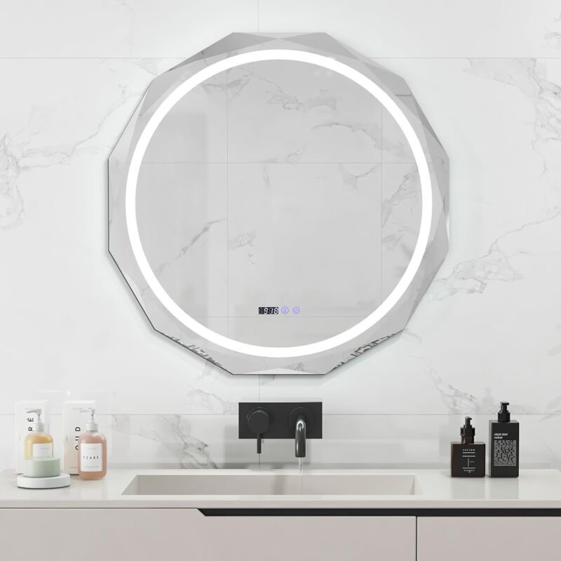 foto del prodotto costway specchio da parete 76 x 76cm, specchio rotondo con merletto con temperatura di 3 colori continuamente regolabili, resistente agli urti,