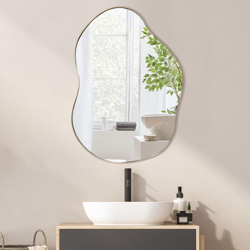 foto del prodotto costway specchio da parete 78x56 cm, specchio da bagno a forma irregolare con base posteriore premium, specchio decorativo per soggiorno ingresso