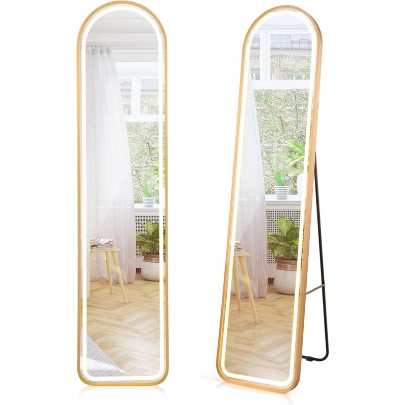 foto del prodotto costway specchio da parete con luci led, specchio a figura intera illuminato con cornice in alluminio, luminosit regolabile e 3 colori di