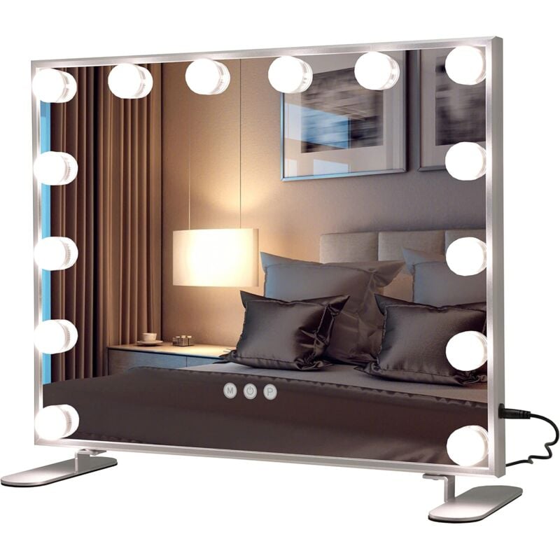 foto del prodotto costway specchio led da tavolo o da parete, specchio rettangolare con 3 colori, controllo touch intelligente, specchio da trucco per bagno