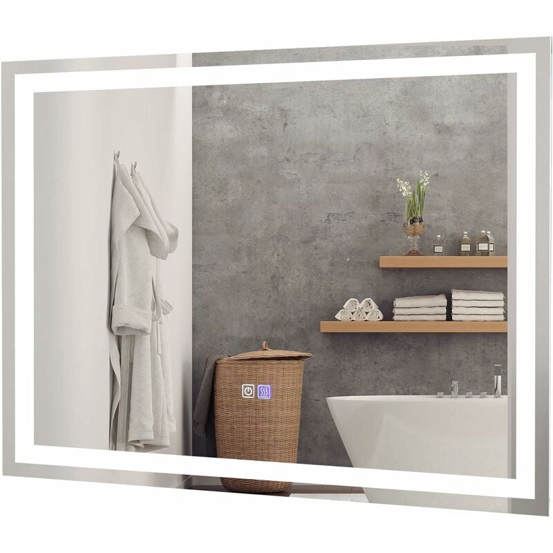 foto del prodotto costway specchio led per bagno, specchio da parete con luminosit e temperatura colore regolabili, interruttore a sfioramento e funzione