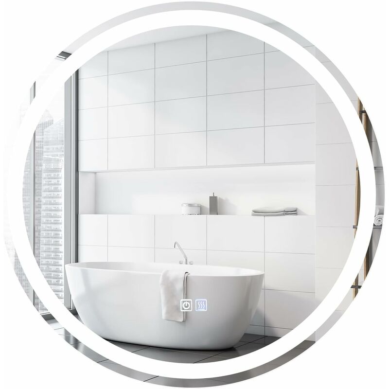 foto del prodotto costway specchio led per bagno, specchio da parete con luminosit e temperatura colore regolabili, interruttore a sfioramento e funzione