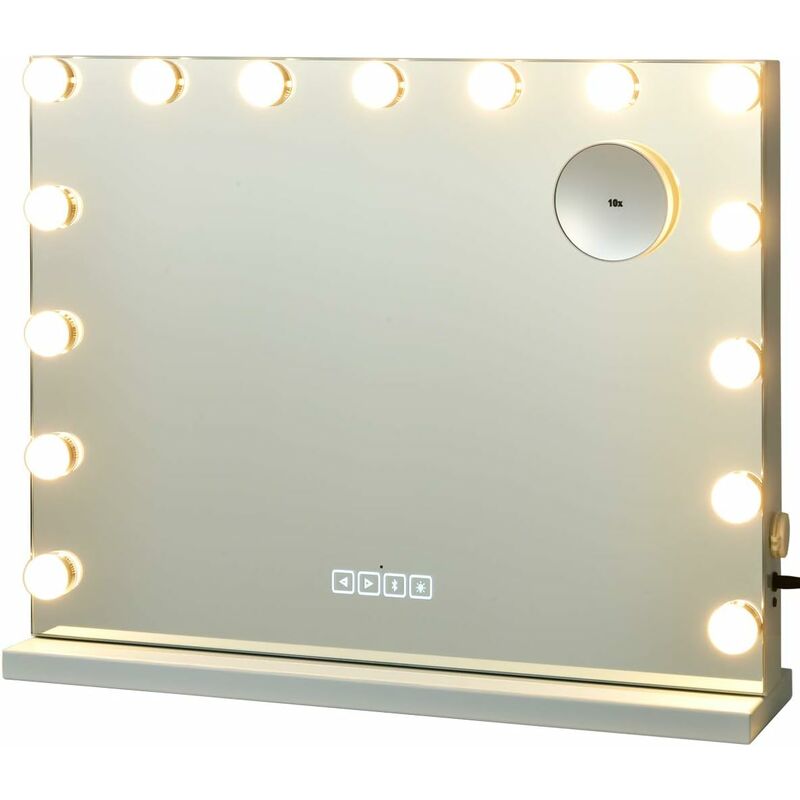 foto del prodotto costway specchio per trucco illuminato con 15 lampadine luci led, specchio da toeletta controllo touch, per scrivania e muro, multiple modalit di