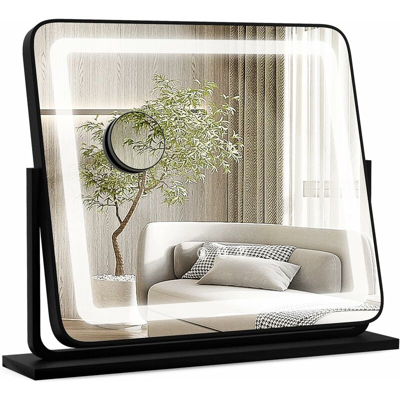 foto del prodotto costway specchio per trucco, specchio da tavolo con luci led a 3 colori, luminosit regolabile e controllo intelligente a sfioramento, ruotabile a