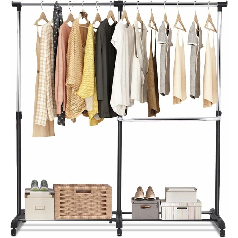 foto del prodotto costway stand appendiabiti attaccapanni da terra, porta abiti con ruote, in acciaio, design regolabile e salvaspazio, 91 160 x 43 x 93 168 cm,