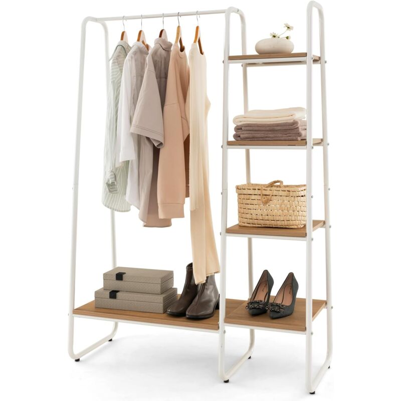 foto del prodotto costway stand appendiabiti in metallo, porta abiti aperto con 4 ripiani, scaffale per indumenti per ingresso soggiorno e camera da letto,
