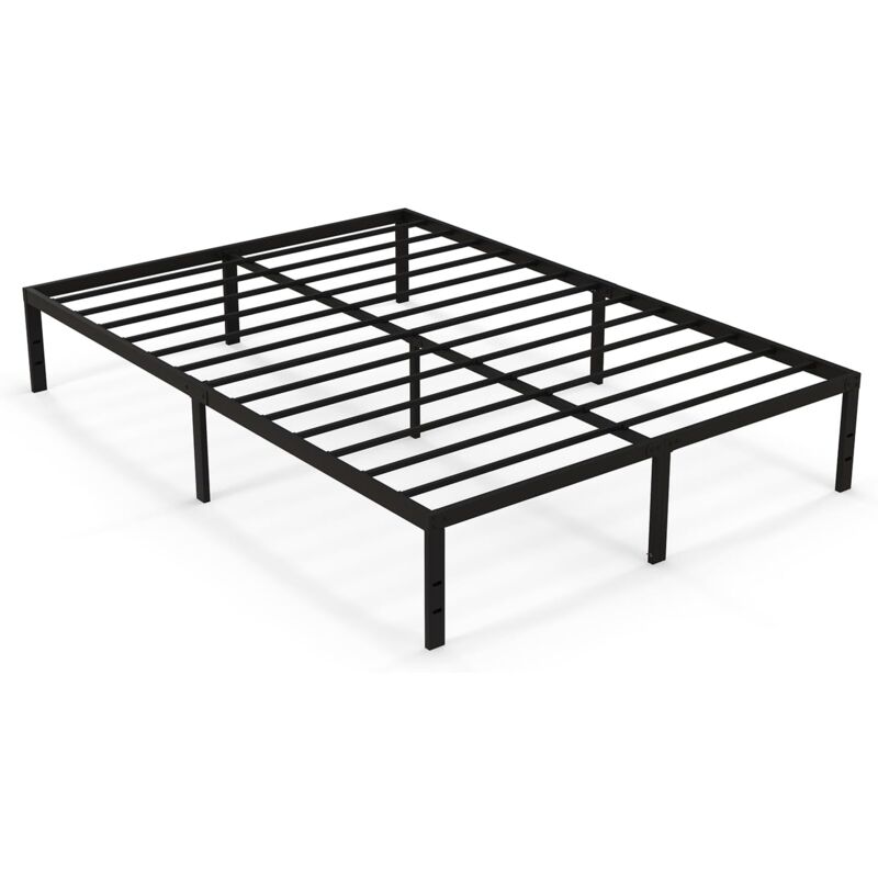foto del prodotto costway struttura letto matrimoniale in ferro 140 x 200 cm, telaio letto con 9 piedini anriscivolo, supporto di doghe resistenti, capacit di 300 kg,