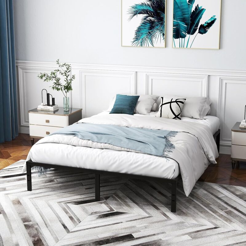 foto del prodotto costway struttura letto matrimoniale in ferro 160 x 200 cm, telaio letto con 9 piedini anriscivolo, supporto di doghe resistenti capacit di 300