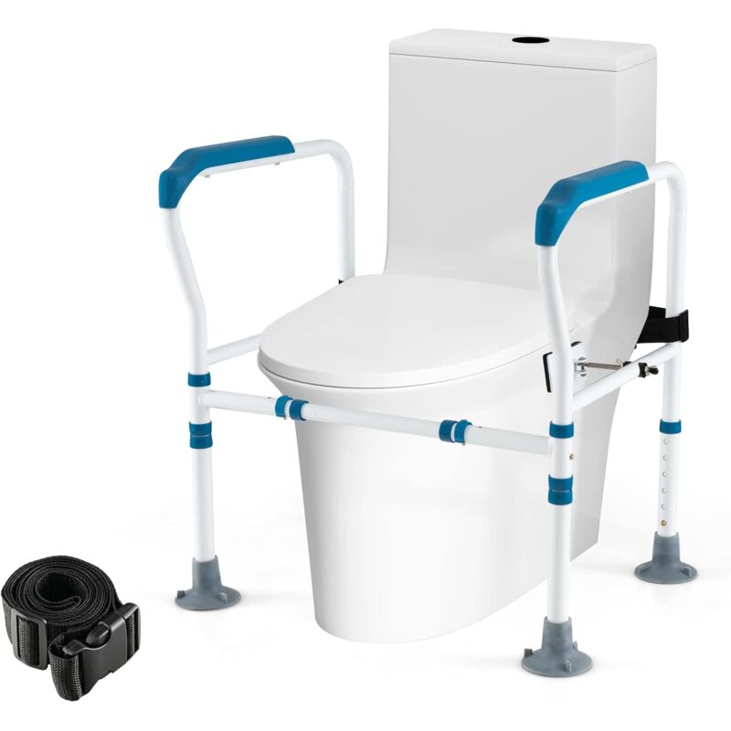 foto del prodotto costway supporto di sicurezza telaio autonomo per wc, supporto per wc regolabile in altezza e larghezza con cinghia di fissaggio, con ventose