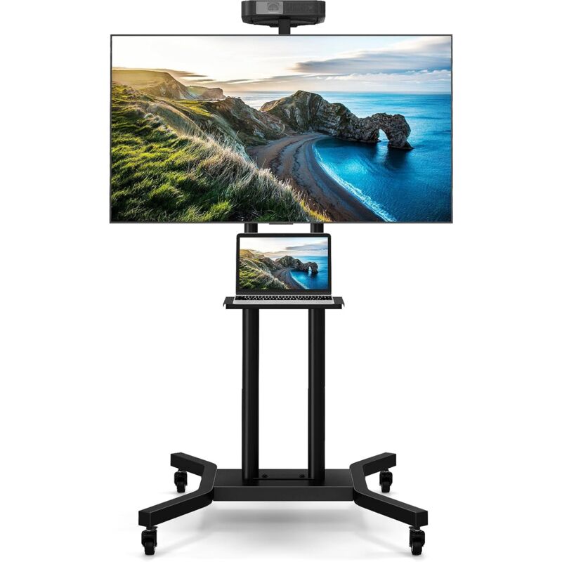 foto del prodotto costway supporto tv da pavimento con ruote per tv 32 70 pollici, carrello tv regolabile con mensola per telecamera av, gestione cavi, supporto da