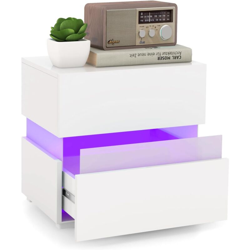 foto del prodotto costway tavolino a led con cassetti e telecomando, comodino con 22 modalit di luce, 10 velocit e 5 luminosit , tavolino laterale moderno da