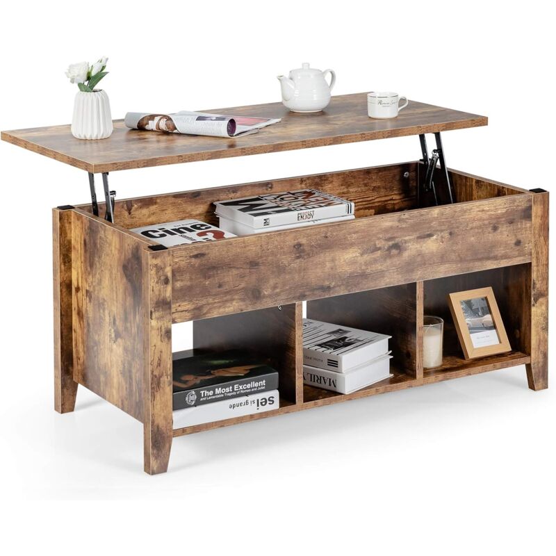 foto del prodotto costway tavolino da caff moderno multifunzionale spazio e con coperchio sollevabile, altezza regolabile in alto e scompartimenti nascosti e 3