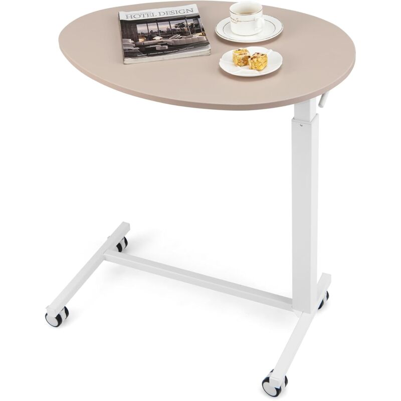 foto del prodotto costway tavolino da letto e divano per pc, tavolino regolabile in altezza con ruote bloccabili e piano ovale, tavolino per mangiare e lavorare, 76