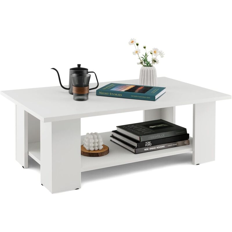 foto del prodotto costway tavolino da salotto in legno, tavolino basso modero in legno a 2 livelli con ripiano aperto, tavolo rettangolare per soggiorno, studio e