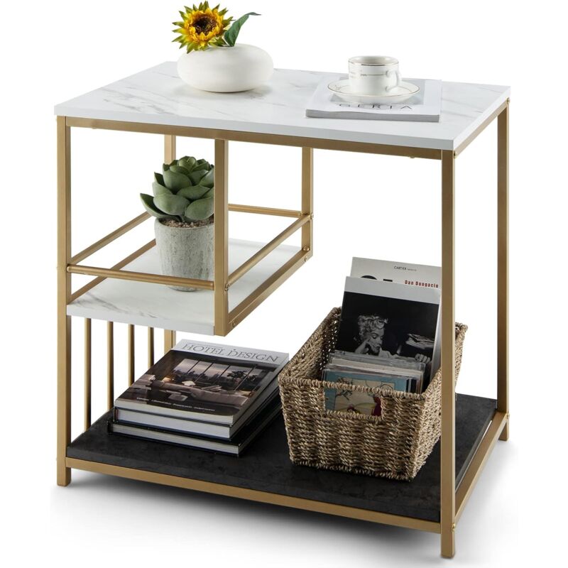 foto del prodotto costway tavolino da salotto, tavolini da caff multifunzione con 3 livelli e struttura in acciaio verniciata dorata, stile moderno per salone