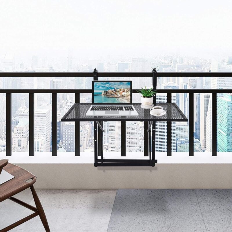 foto del prodotto costway tavolino pieghevole da balcone, regolabile in altezza, tavolo da appendere a sospensione di ferro, nero, 60,5 x 48 x 61,5 82,5 cm