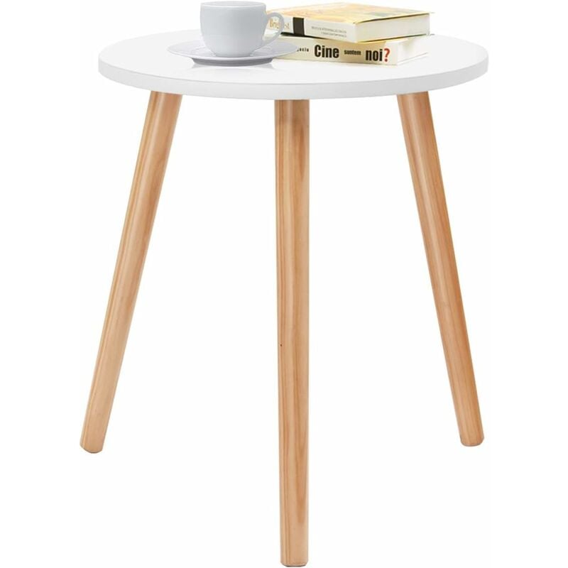 foto del prodotto costway tavolino rotondo da salotto, tavolo divano design moderno e carino, in legno, bianco, carico fino a 50kg