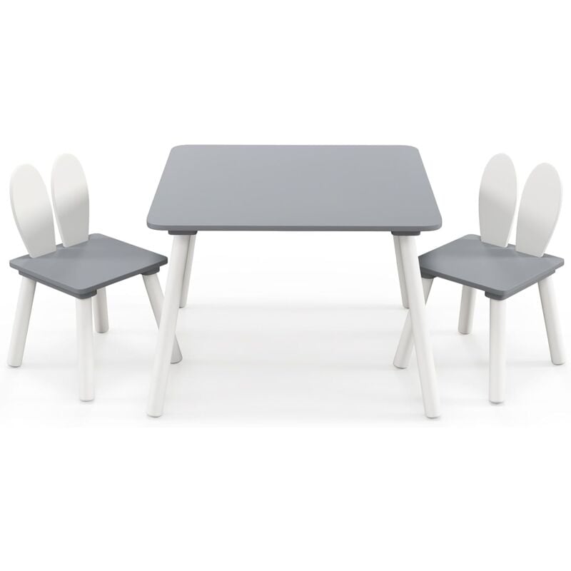 foto del prodotto costway tavolo bambini con sedie, set tavolo e sedie in legno per bambini 3 6 anni con schienale a forma di coniglio, tavolino con sedie per
