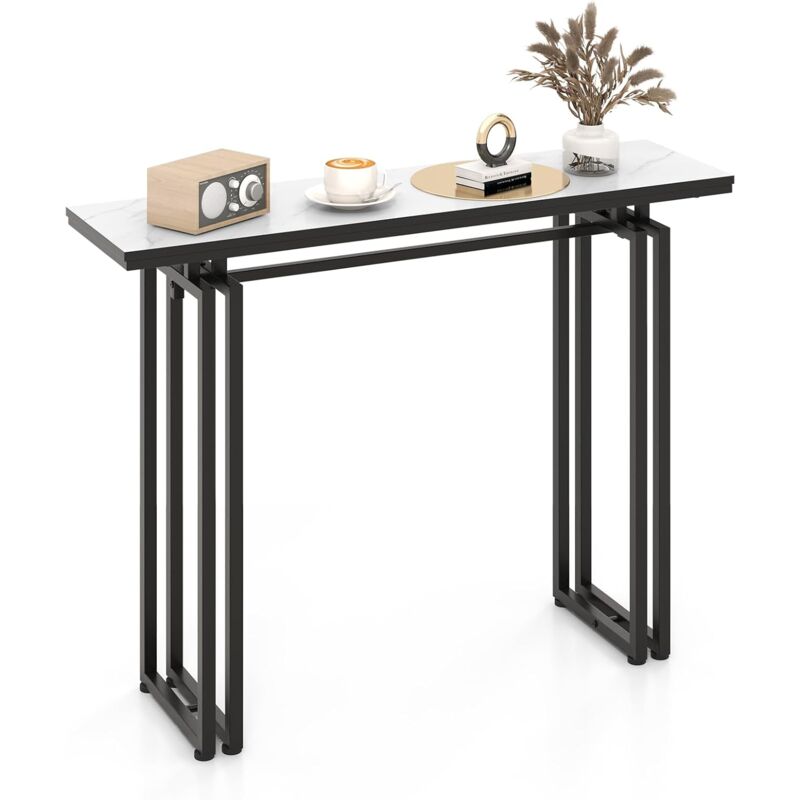 foto del prodotto costway tavolo consolle 110cm, tavolo da ingresso con piano in finto marmo, struttura in metallo e poggiapiedi regolabili, tavolino da divano