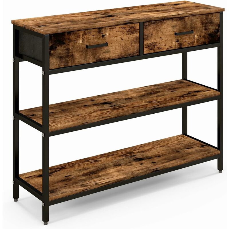 foto del prodotto costway tavolo consolle in legno, tavolo da ingresso con 2 cassetti e ripiani, tavolo multiuso e moderno per corridoio, soggiorno e ingresso,100 x