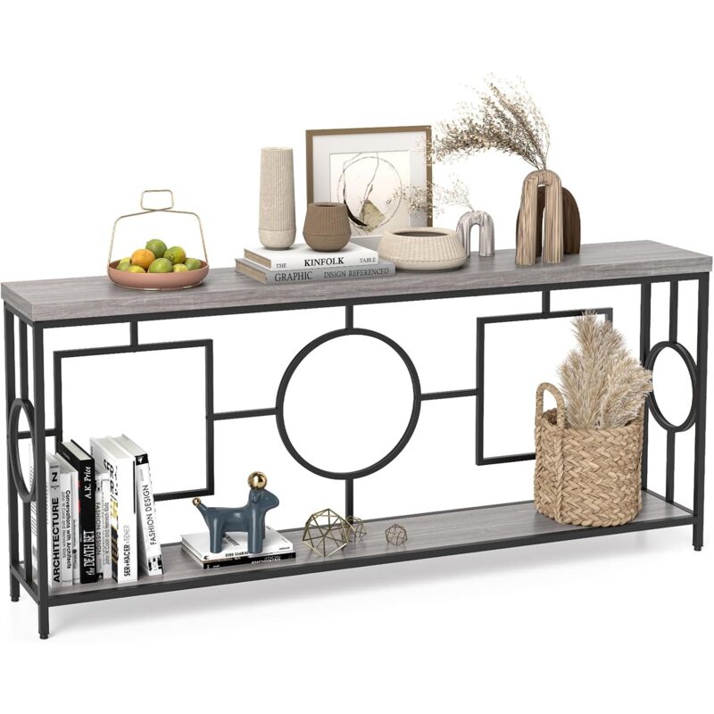 foto del prodotto costway tavolo consolle moderno, tavolo d ingresso stretto a 2 ripiani, tavolo console extra lungo con struttura in metallo robusto, ideale per