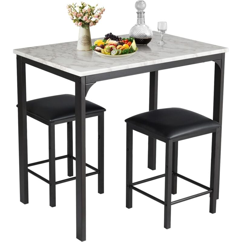 foto del prodotto costway tavolo cucina con 2 sgabelli, tavolo alto con 2 sgabelli senza schienale in similpelle da cucina, sala da pranzo e soggiorno, tavolo bar