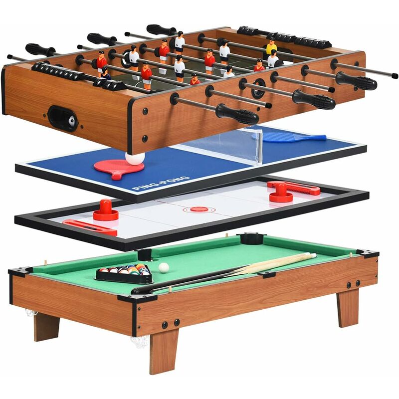 foto del prodotto costway tavolo multigioco gioco multifunzione 4 in 1 calcio barilla, biliardo, ping pong, hockey, per adulti e bambini