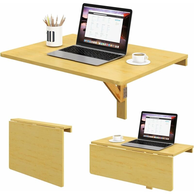 foto del prodotto costway tavolo pieghevole a muro, tavolino porta pc da parete in legno, tavolo a scomparsa multifunzionale, ideale per soggiorno, cucina e studio,