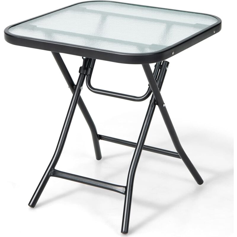 foto del prodotto costway tavolo quadrato da giardino, tavolino pieghevole e portatile con telaio antiruggine con superficie in vetro tavolo da esterno per cortile,