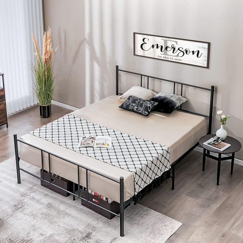 foto del prodotto costway telaio da letto in metallo, struttura letto moderna con testiera e pediera, piattaforma letto con doghe in acciaio, carico massimo 300kg