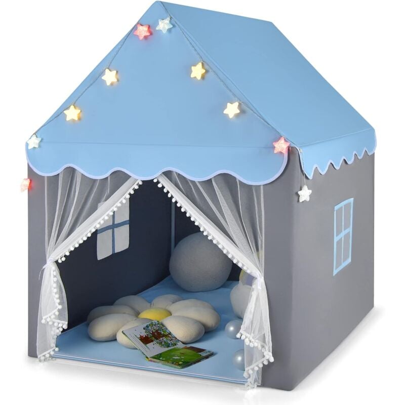foto del prodotto costway tenda da gioco per bambini, tenda castello con tappetino lavabile, luci a forma di stella, per interno ed esterno, 105 x 121 x 136 cm